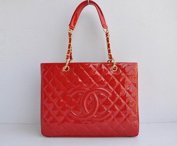 Replica Chanel Patent Leather Shopper Tote Handbags A20995 Red Gold Chain On Sale